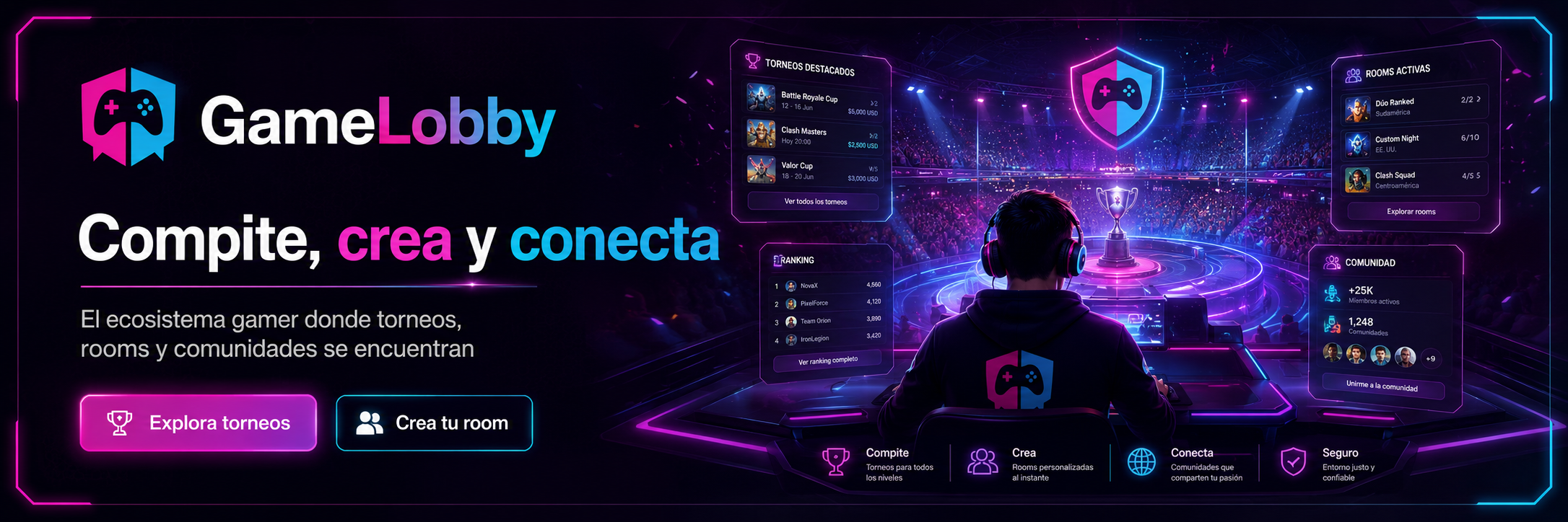 Plataforma de competición GameLobby — torneos, rankings y comunidad en vivo